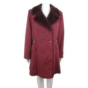 Vintage Bonders Maroon Red Midi Coat Faux Fur Double Breasted